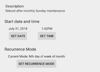 Root Tab, Reboot Schedule, Edit Reboot Schedule screen
