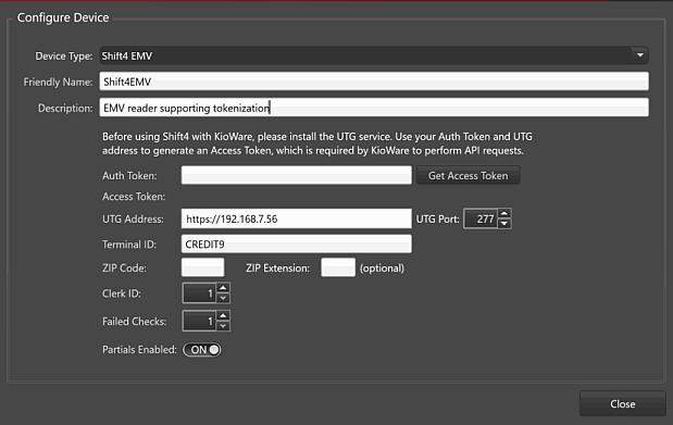 Devices Tab, Input Devices, Add Shift4 EMV